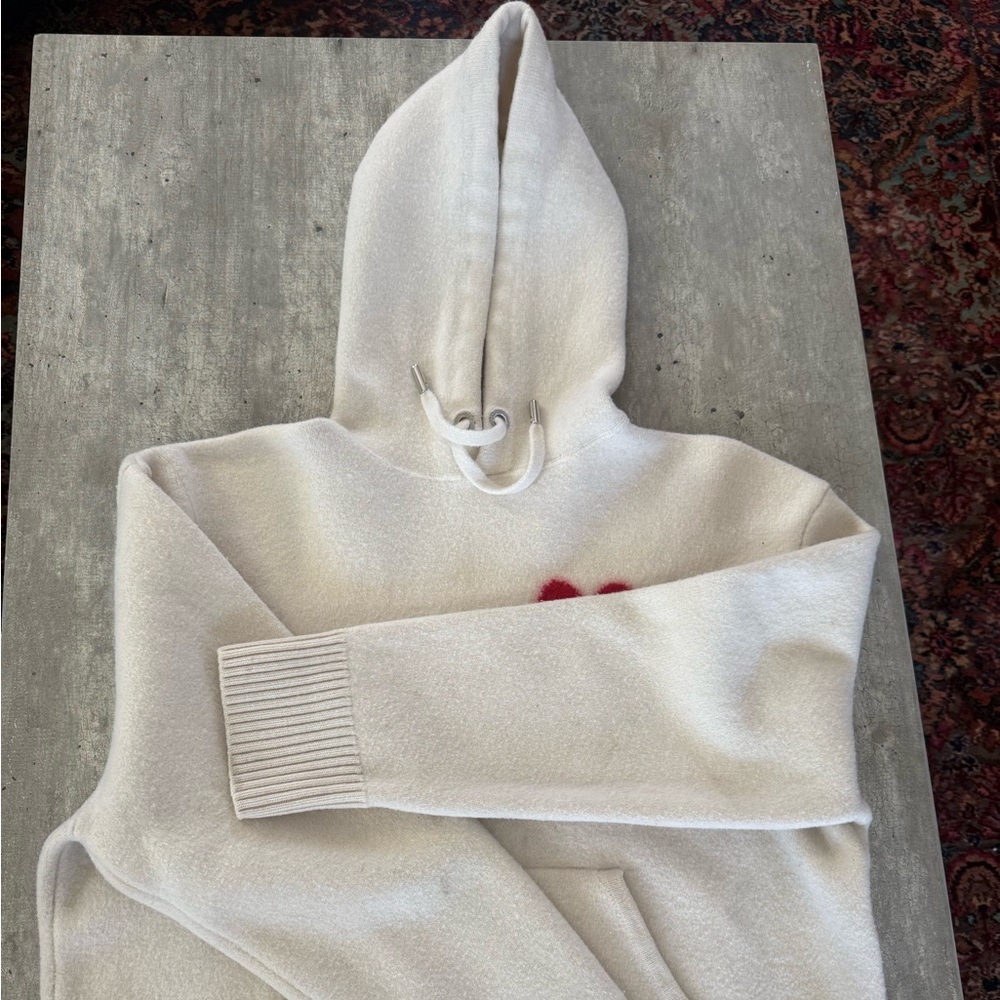 Ami Cream Hooded Sweater with Small Red Heart